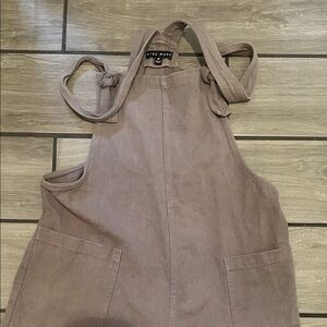 Miou Muse Muted Taupe Pinafore Apron Dress with Front Pockets